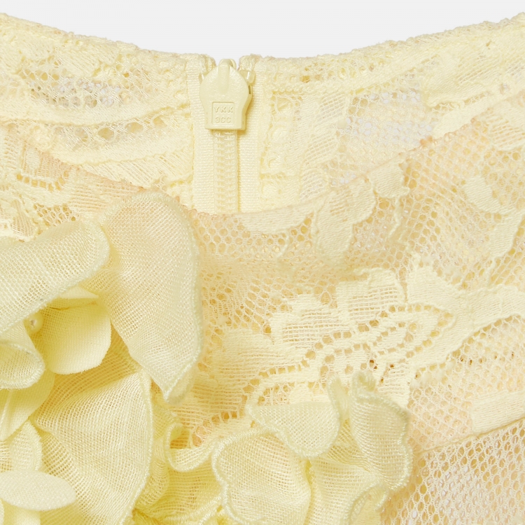 Pre Owned Zimmermann Yellow High Tide Applique Lace Midi Dress M