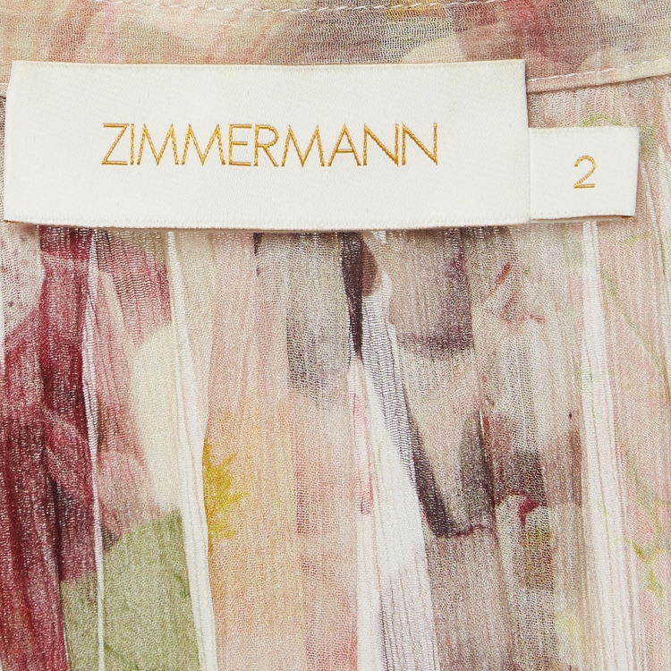 Pre Owned Zimmermann Pink Floral Printed Chiffon Silk Flutter Midi Dress M