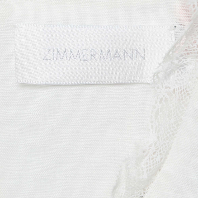 Pre Owned Zimmermann White Laelia Cross Stitch Cotton Blend Sleeveless Mid Dress M