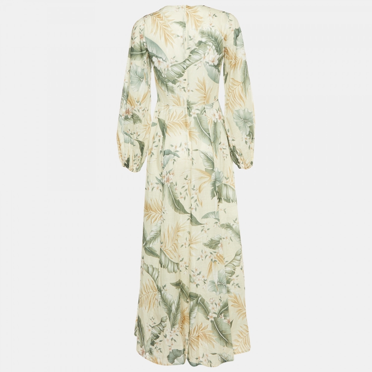 Pre Owned Zimmermann Cream Printed Cotton Maxi Dress S