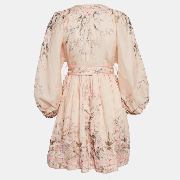 مملوكة مسبقًا Zimmermann Pink Printed Linen Belted Mini Dress S