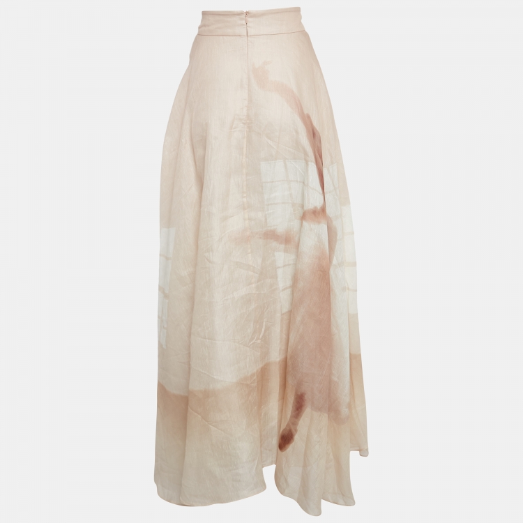 Pre Owned Zimmermann Pink Printed Linen-Blend Maxi Skirt S