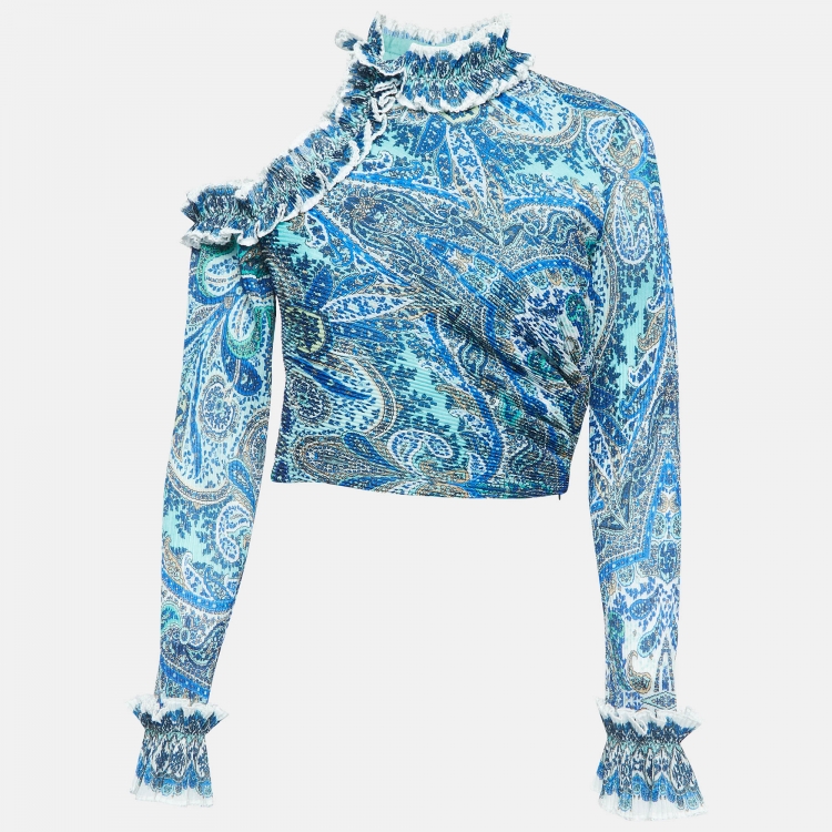 مملوكة مسبقًا Zimmermann Blue Paisley Crinkled Organza Top M