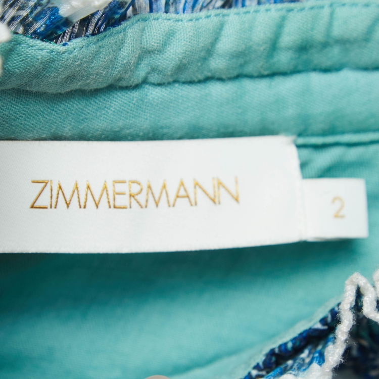 مملوكة مسبقًا Zimmermann Blue Paisley Crinkled Organza Top M