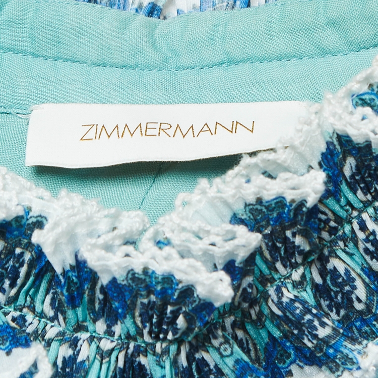 مملوكة مسبقًا Zimmermann Blue Paisley Crinkled Organza Top M