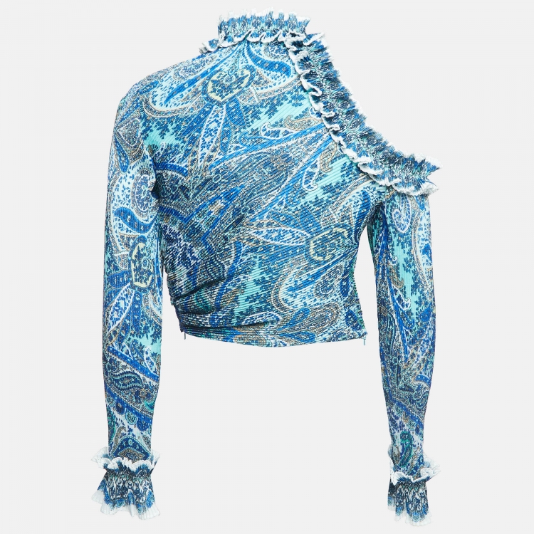مملوكة مسبقًا Zimmermann Blue Paisley Crinkled Organza Top M