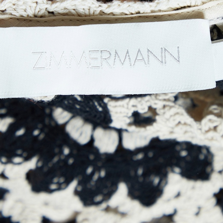 Pre Owned Zimmermann Cream/Black Crochet Lace Ginger Midi Dress S