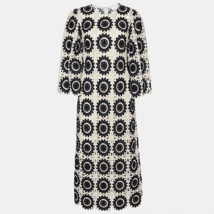 Pre Owned Zimmermann Cream/Black Crochet Lace Ginger Midi Dress S
