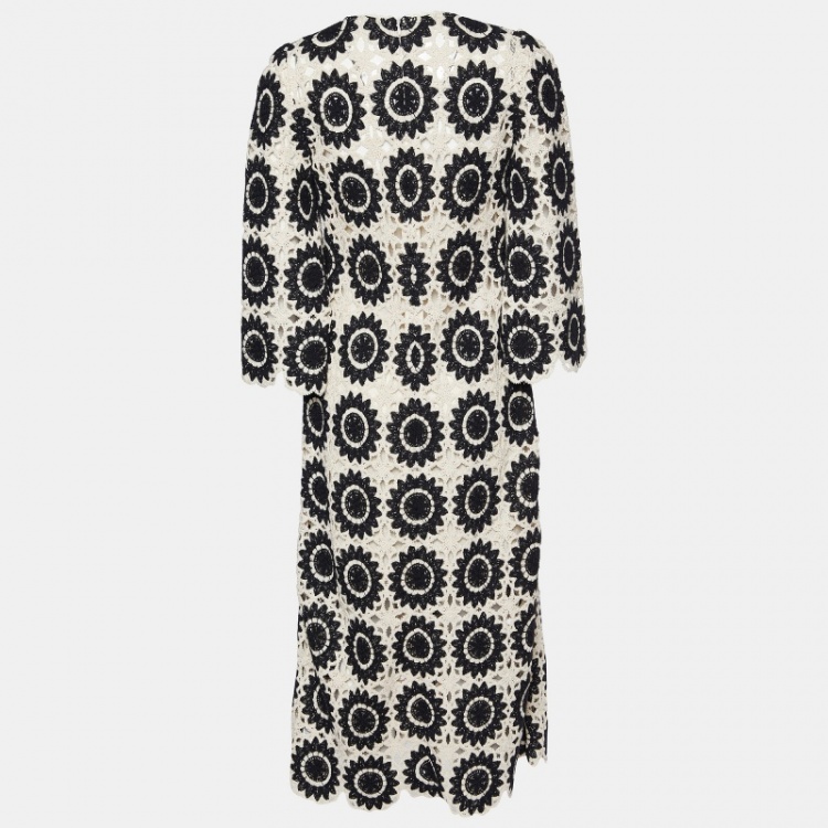 Pre Owned Zimmermann Cream/Black Crochet Lace Ginger Midi Dress S