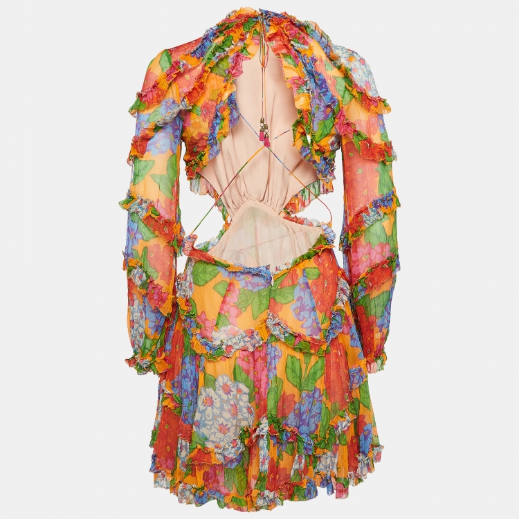 Pre Owned Zimmermann Multicolor Floral Riders Frill Mini Dress M