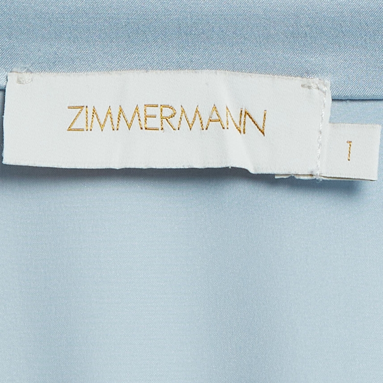 مملوكة مسبقًا Zimmermann Blue Silk Satin Asymmetric Midi Wrap Dress M