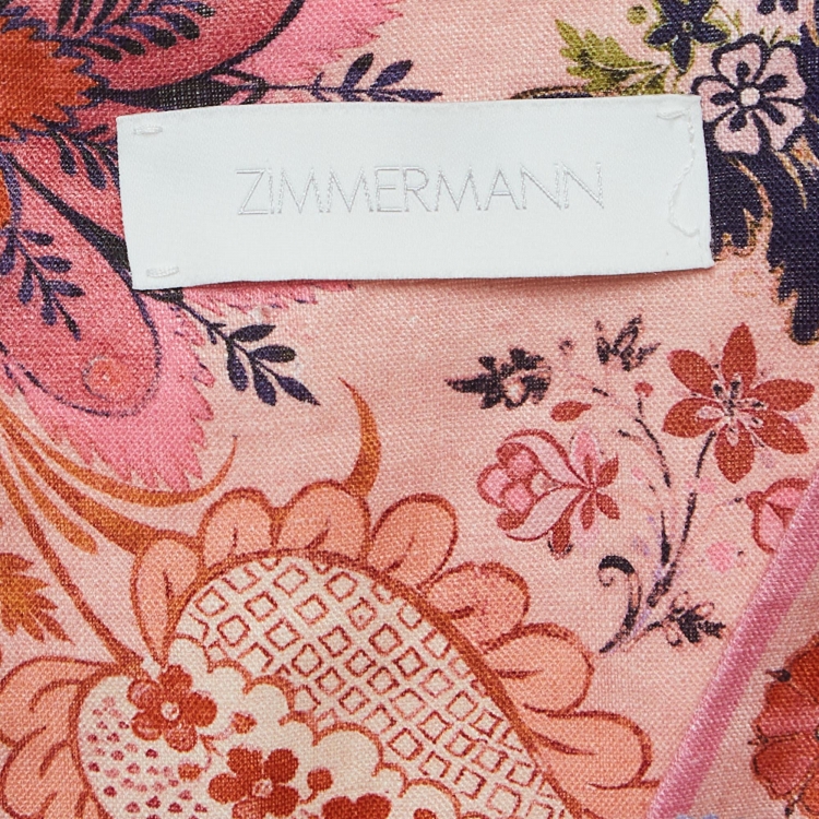 مملوكة مسبقًا Zimmermann Pink Floral Print Linen Belted Mini Dress L