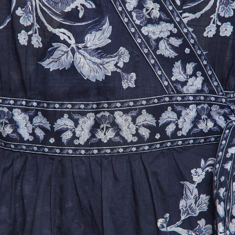Pre Owned Zimmermann Blue Floral Print Cotton Aliane Wrap Mini Dress M