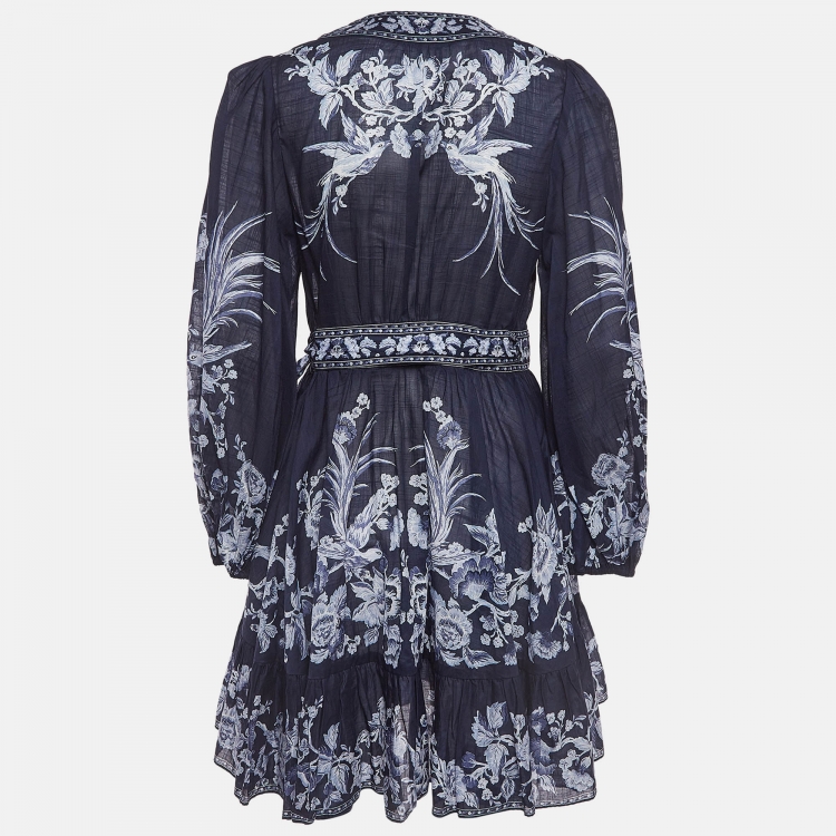 Pre Owned Zimmermann Blue Floral Print Cotton Aliane Wrap Mini Dress M