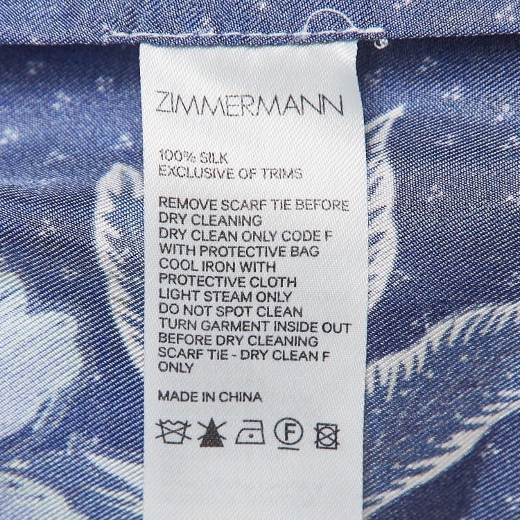 Pre Owned Zimmermann White/Blue Glassy Floral Silk Belted Mini Dress M