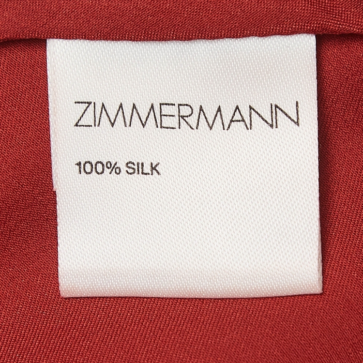 Pre Owned Zimmermann Red Silk Satin Blouson Sleeve Mini Wrap Dress XS