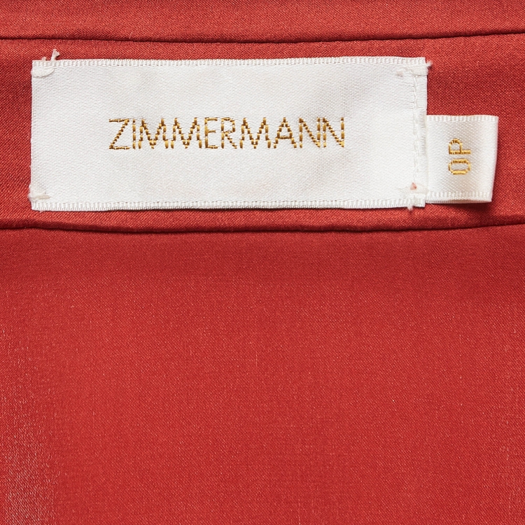 Pre Owned Zimmermann Red Silk Satin Blouson Sleeve Mini Wrap Dress XS
