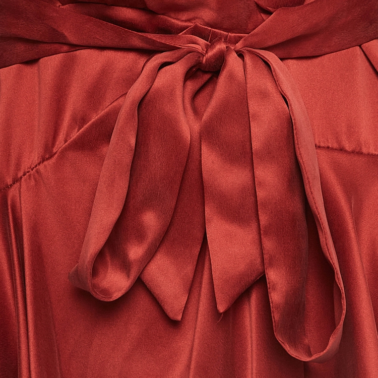 Pre Owned Zimmermann Red Silk Satin Blouson Sleeve Mini Wrap Dress XS
