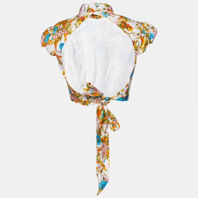 Pre Owned Zimmermann Multicolor Floral Print Linen Estelle Crop Top M