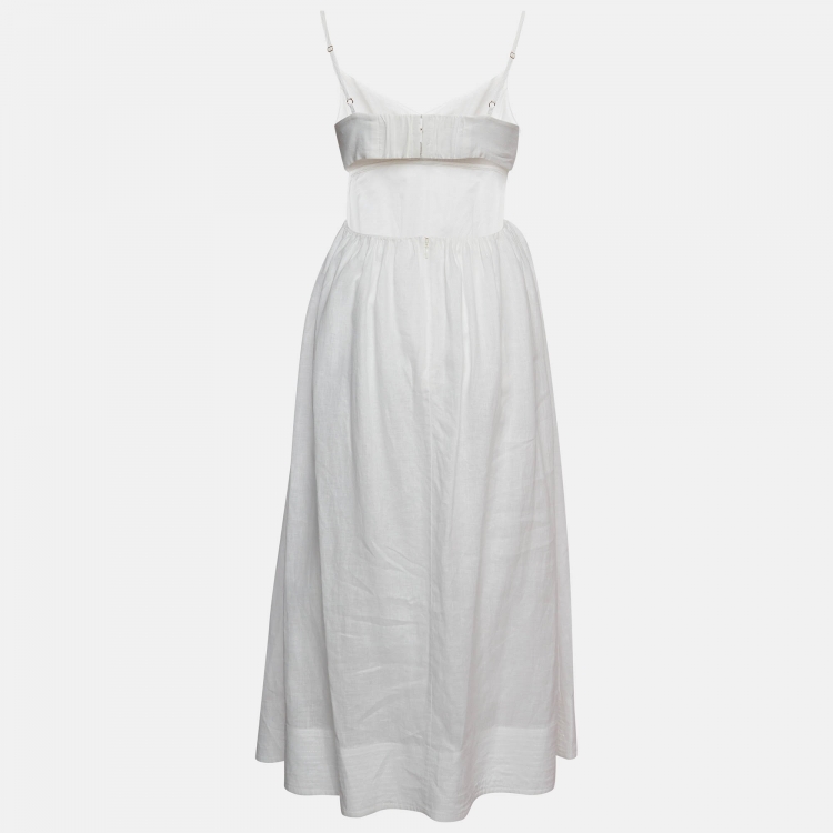 Pre Owned Zimmermann White Linen Backless Midi Dress M