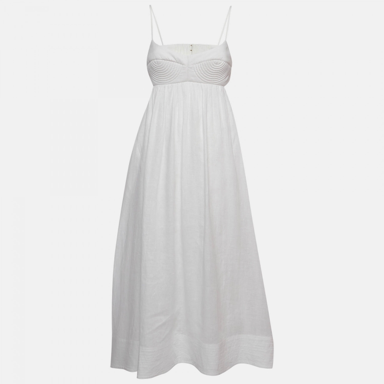 Pre Owned Zimmermann White Linen Backless Midi Dress M