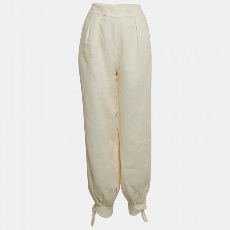 Pre Owned Zimmermann Cream Linen Slouchy Trousers M