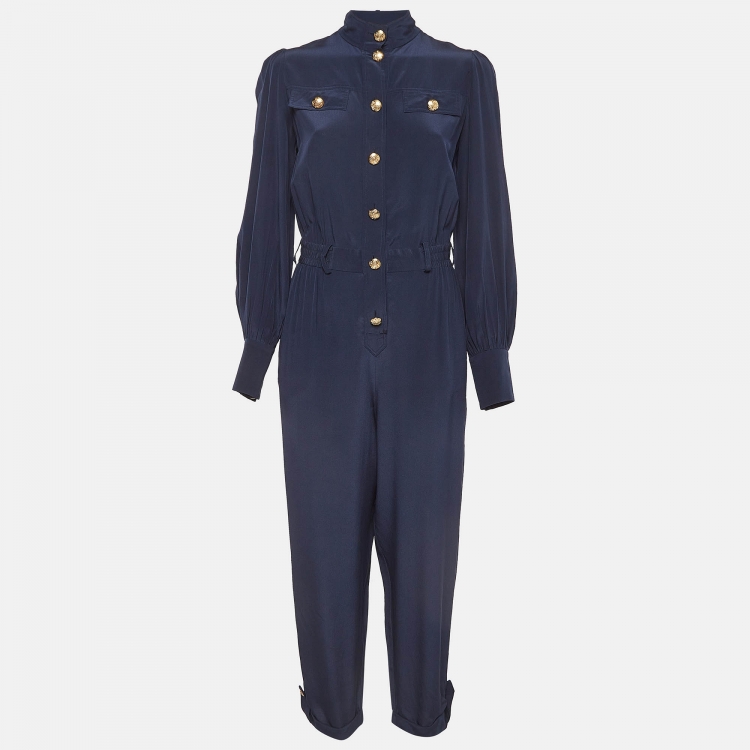 مملوكة مسبقًا Zimmermann Navy Blue Silk Buttoned Front Jumpsuit M