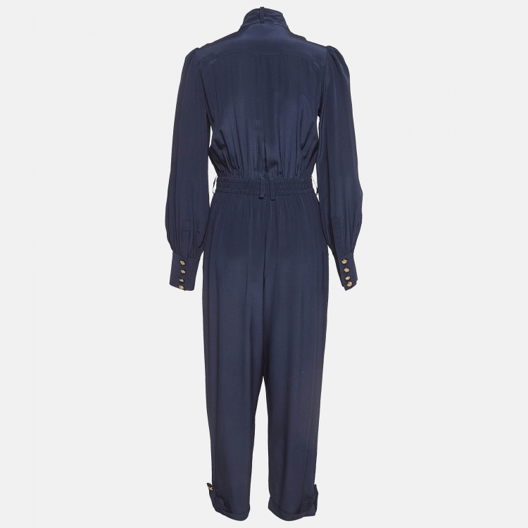 مملوكة مسبقًا Zimmermann Navy Blue Silk Buttoned Front Jumpsuit M