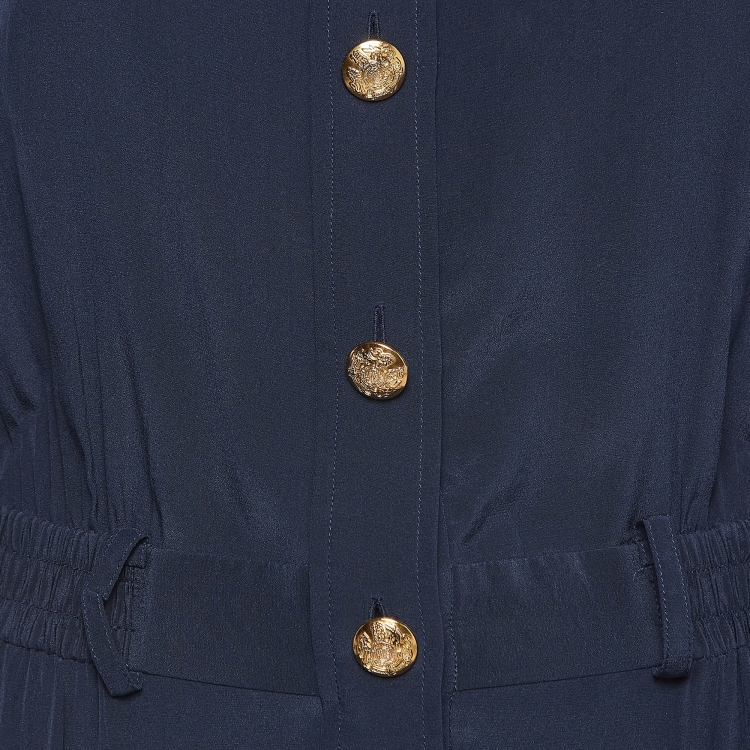 مملوكة مسبقًا Zimmermann Navy Blue Silk Buttoned Front Jumpsuit M