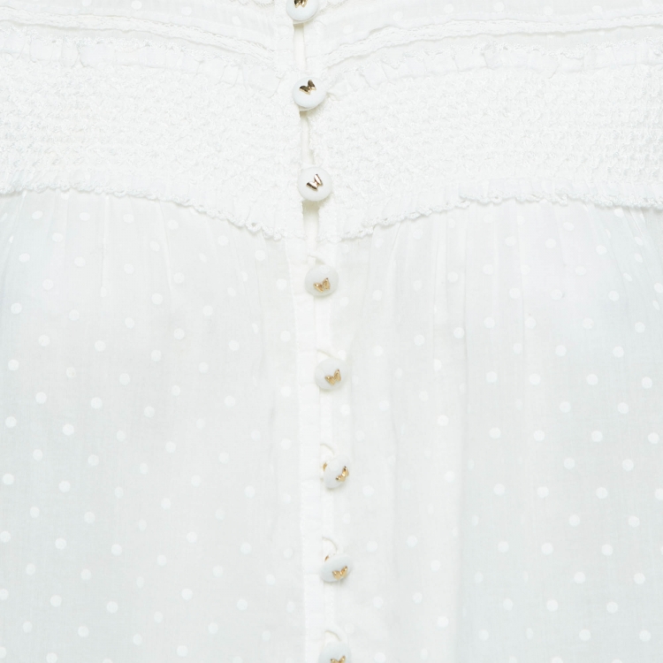 Pre Owned Zimmermann White Dot Print Cotton Lace Trim Buttoned Front Top M