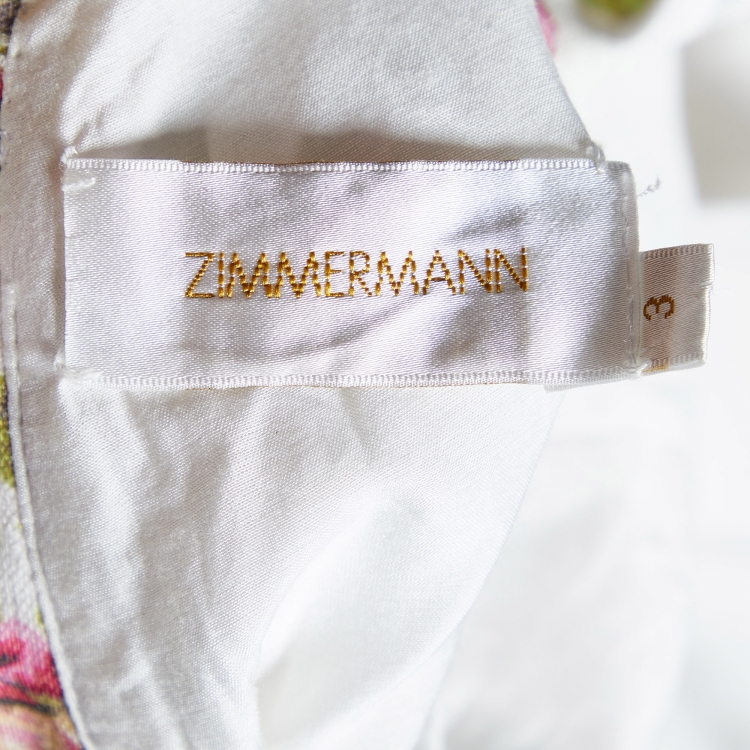 Pre Owned Zimmermann White Watermelon Floral Print Linen Flutter Dress L