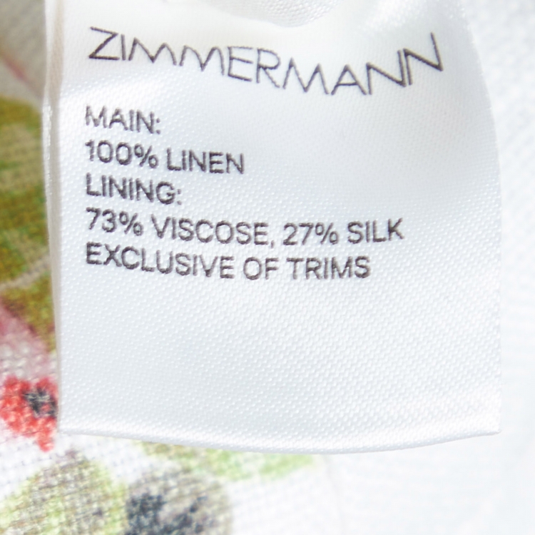 Pre Owned Zimmermann White Watermelon Floral Print Linen Flutter Dress L