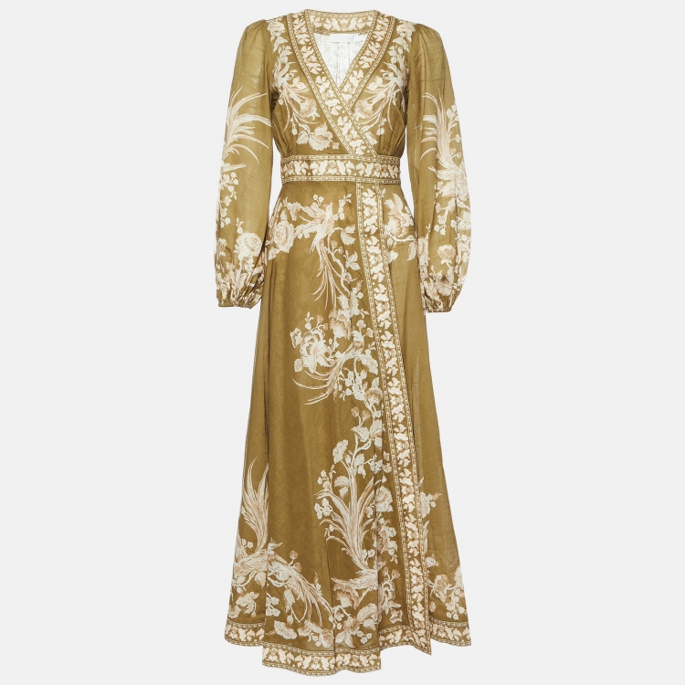 مملوكة مسبقًا Zimmermann Green Floral Print Anneke Wrap Dress XS