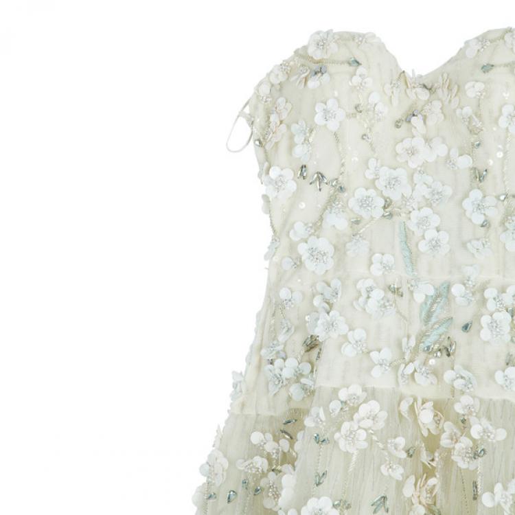 Pre Owned Zuhair Murad Tiana Strapless Floral Embellished Wedding Dress M