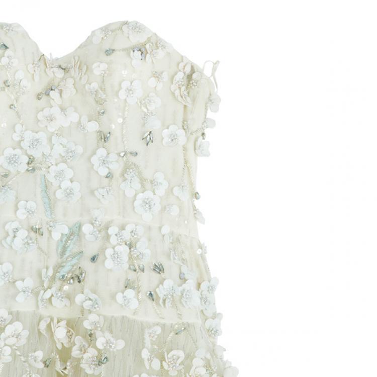 Pre Owned Zuhair Murad Tiana Strapless Floral Embellished Wedding Dress M