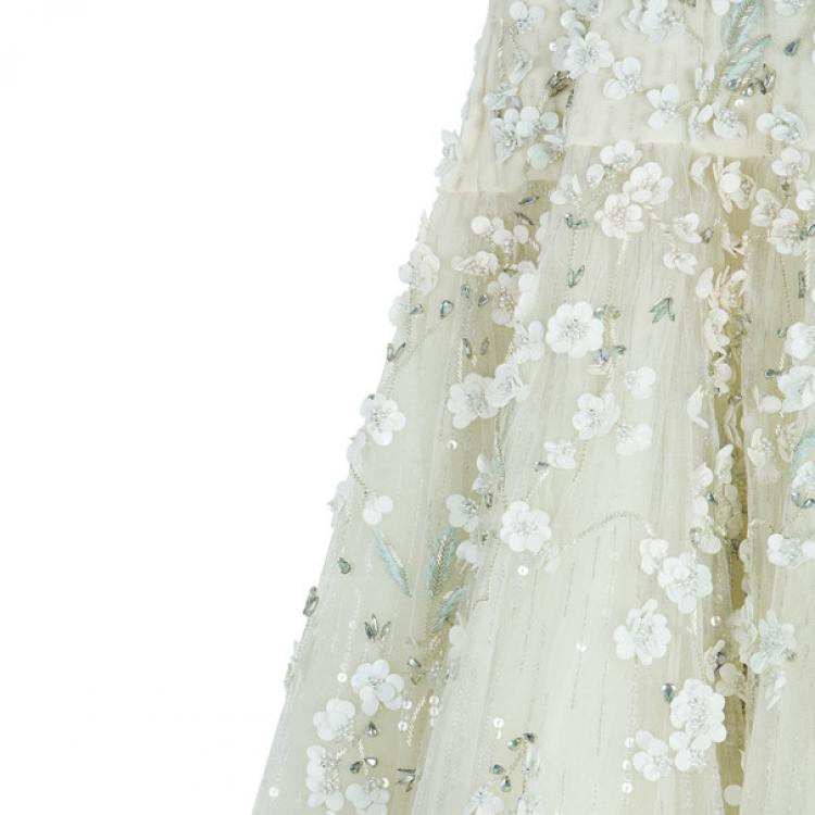 Pre Owned Zuhair Murad Tiana Strapless Floral Embellished Wedding Dress M