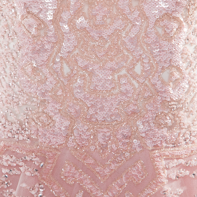 Pre Owned Zuhair Murad Couture Pink Embellished Tulle Sleeveless Cocktail Dress S