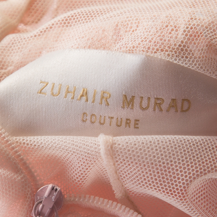 Pre Owned Zuhair Murad Couture Pink Embellished Tulle Sleeveless Cocktail Dress S