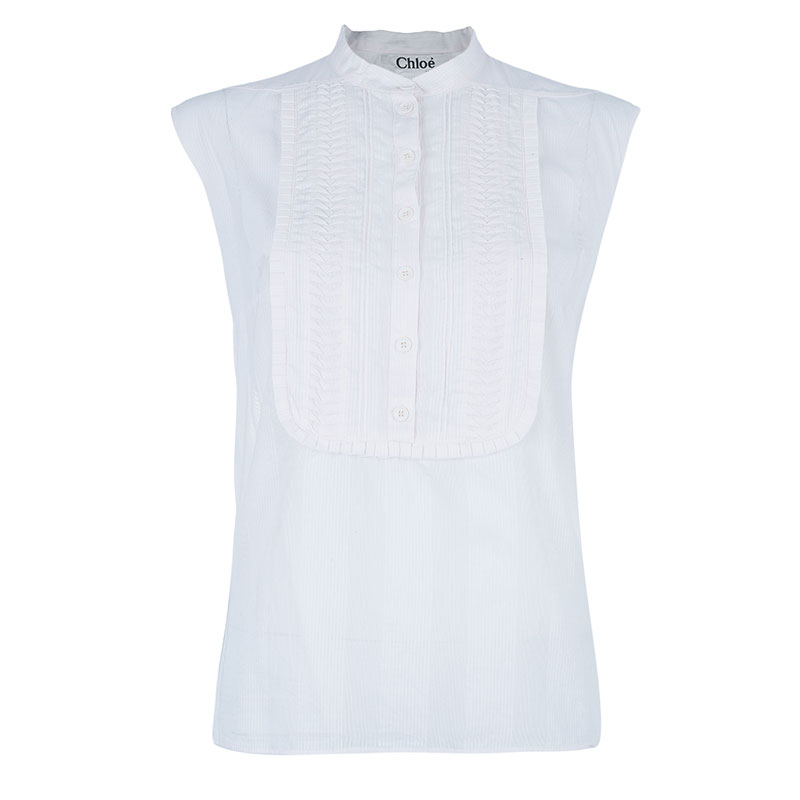 Pre Owned Chloe White Sleeveless Panelled Top M