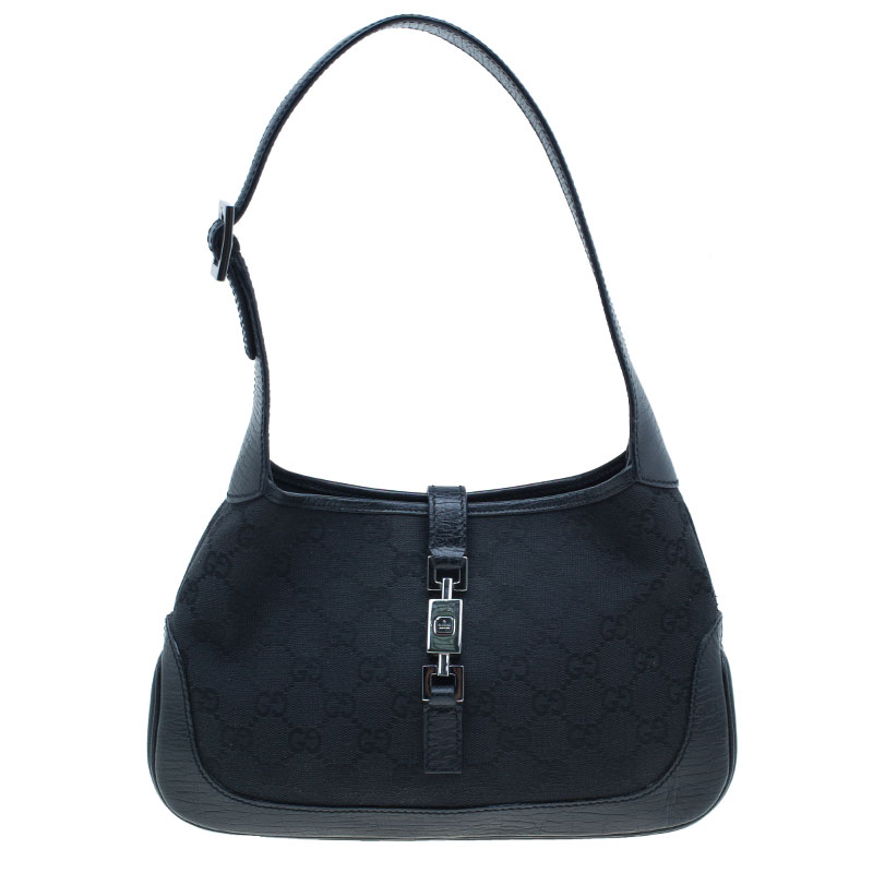 Gucci Black Canvas Small Signature GG Jackie Hobo Bag - Buy & Sell - LC