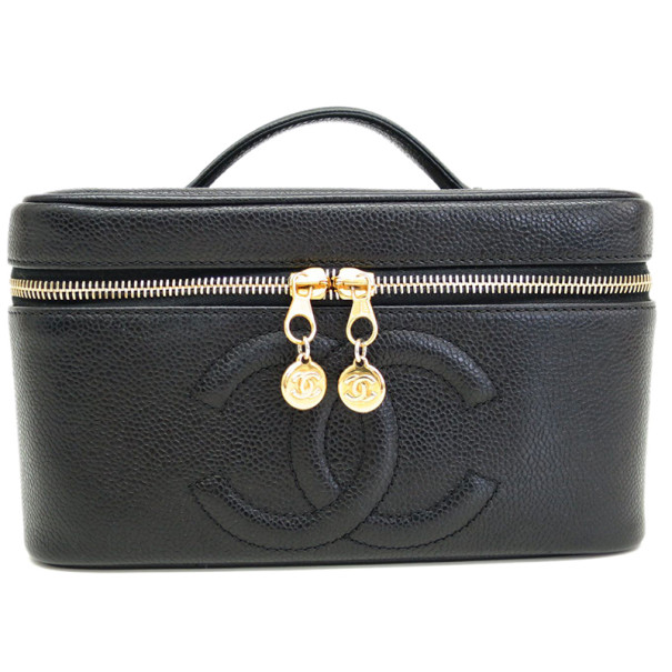 Pre Owned حقيبة شانيل أيست ويست جلد كافيار أسود للمكياج