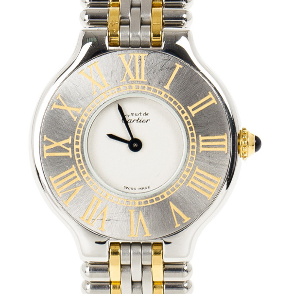 مملوكة مسبقًا Cartier White Stainless Steel Must de Cartier 21 Women's Wristwatch 28MM