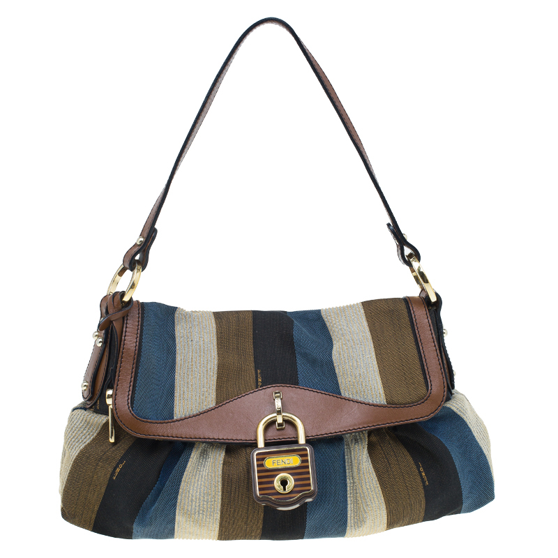 Pre Owned Fendi Multicolor Striped Canvas Limited Edition Chef Flap Bag