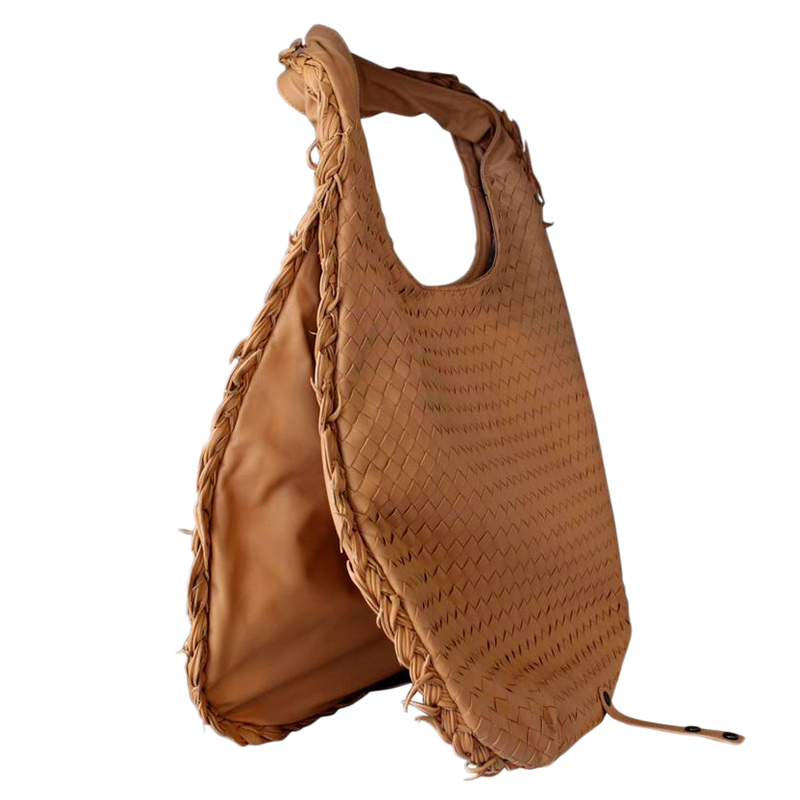 

Bottega Veneta Brown Intrecciato Waxed Leather Duo Hobo