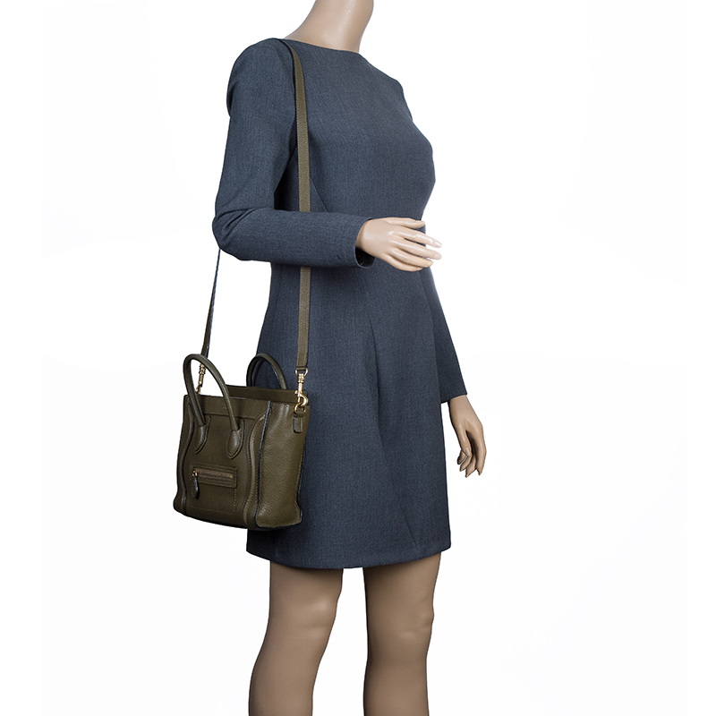 

Celine Olive Green Leather Nano Luggage Tote