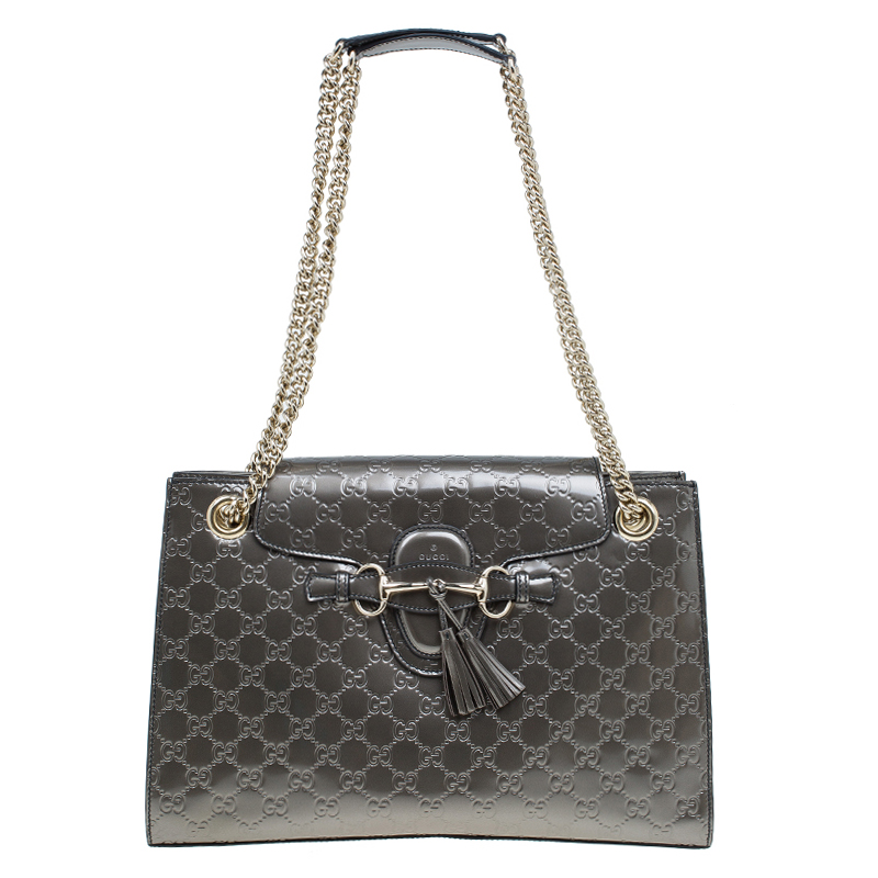 Gucci Grey Guccissima Leather Large Emily Chain Shoulder Bag - Buy ...