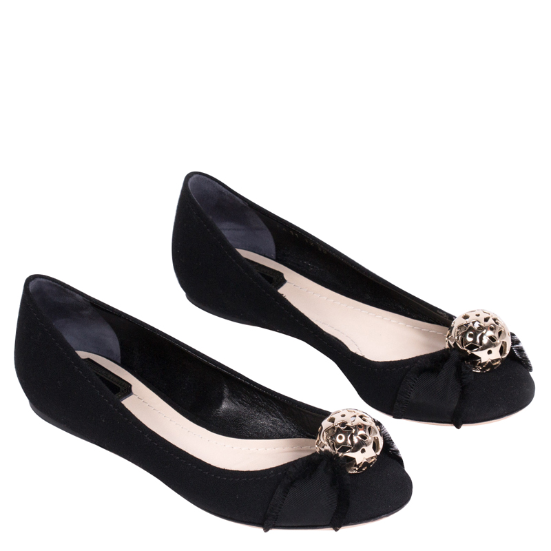 

Dior Black Embellished Satin Limited Edition Ballet Flats Size