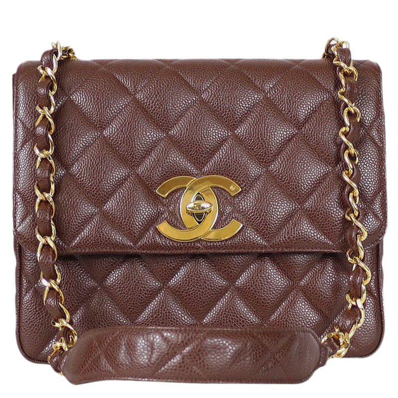 Chanel Brown Quilted Caviar Vintage Classic Square Flap Bag - Buy & Sell - LC