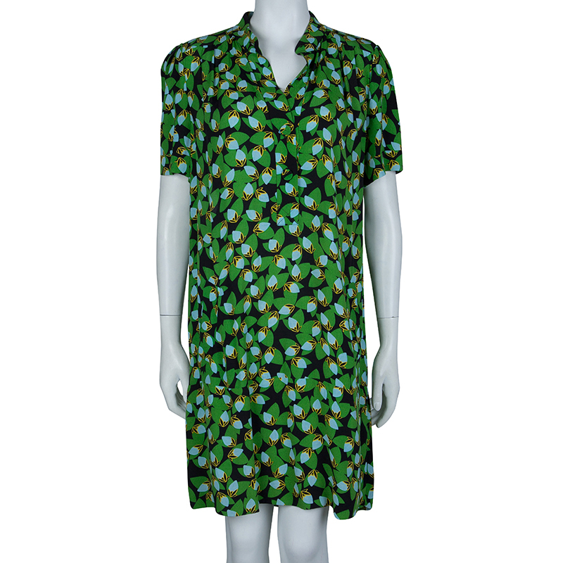 

Diane Von Furstenberg Green Leaf Print Tunisa Dress