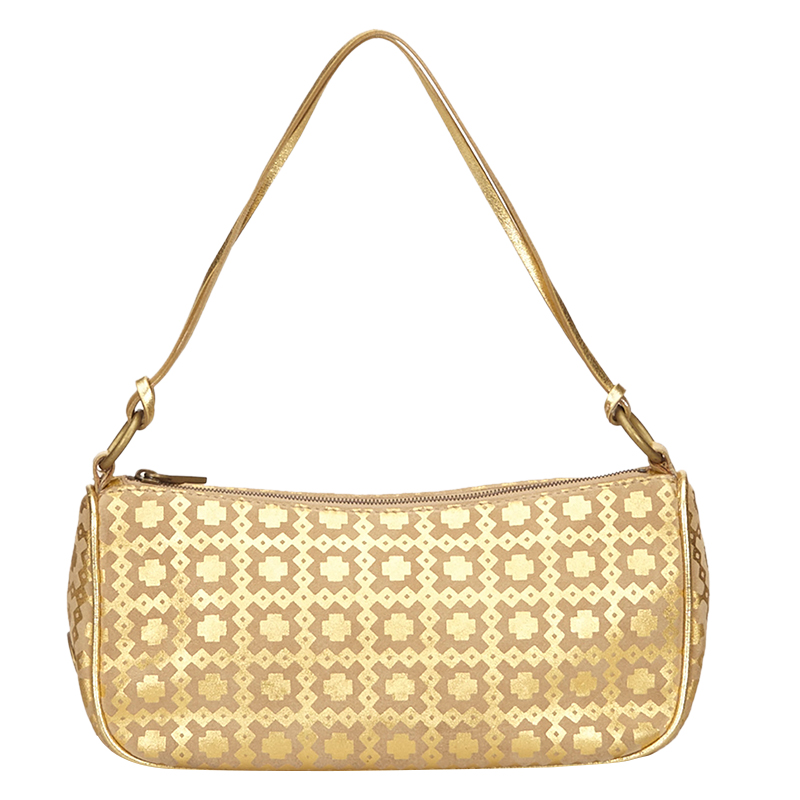 Pre Owned Celine Gold Metallic Pattern Suede Shoulder Bag